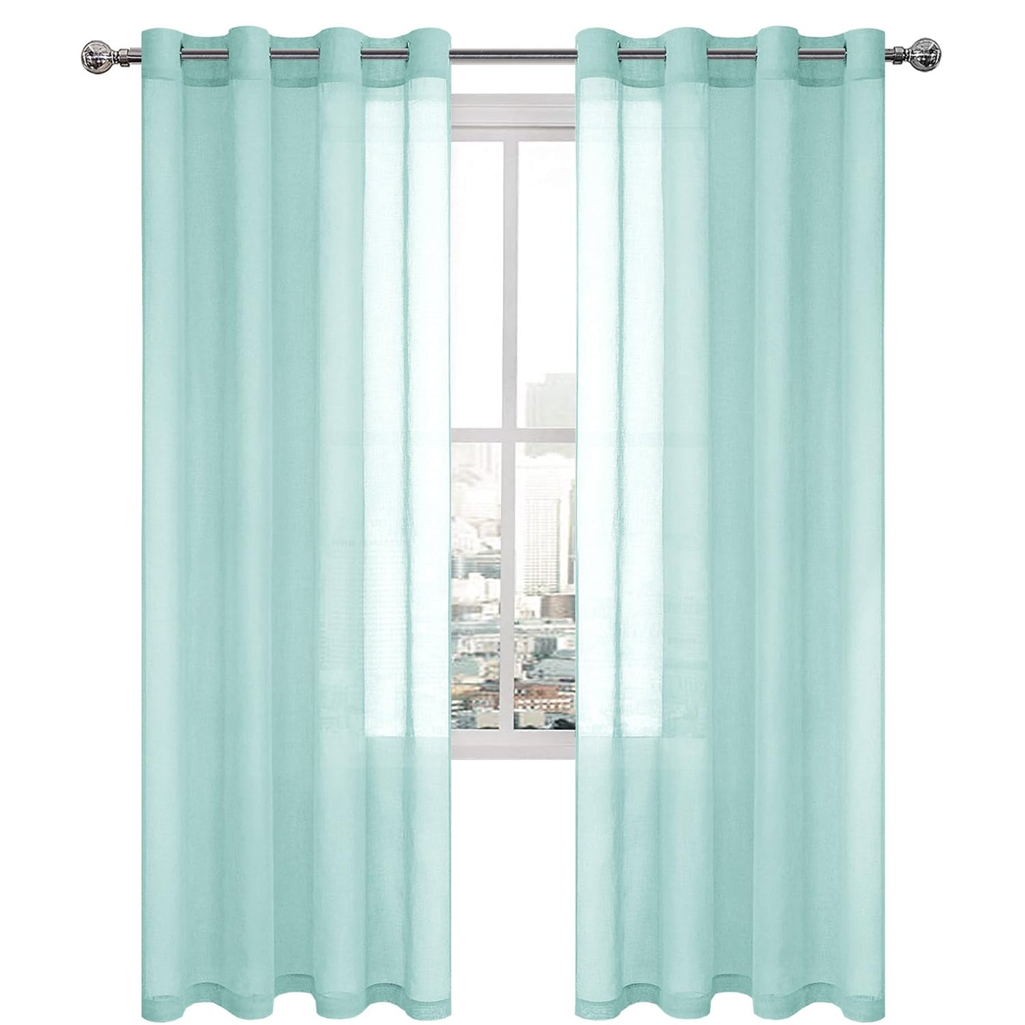 DWCN White Sheer Curtains Linen Look Semi Transparent Voile Grommet White Curtains for Living Dining Room Drapes 52 x 84 Inch Long, Set of 2 Panels