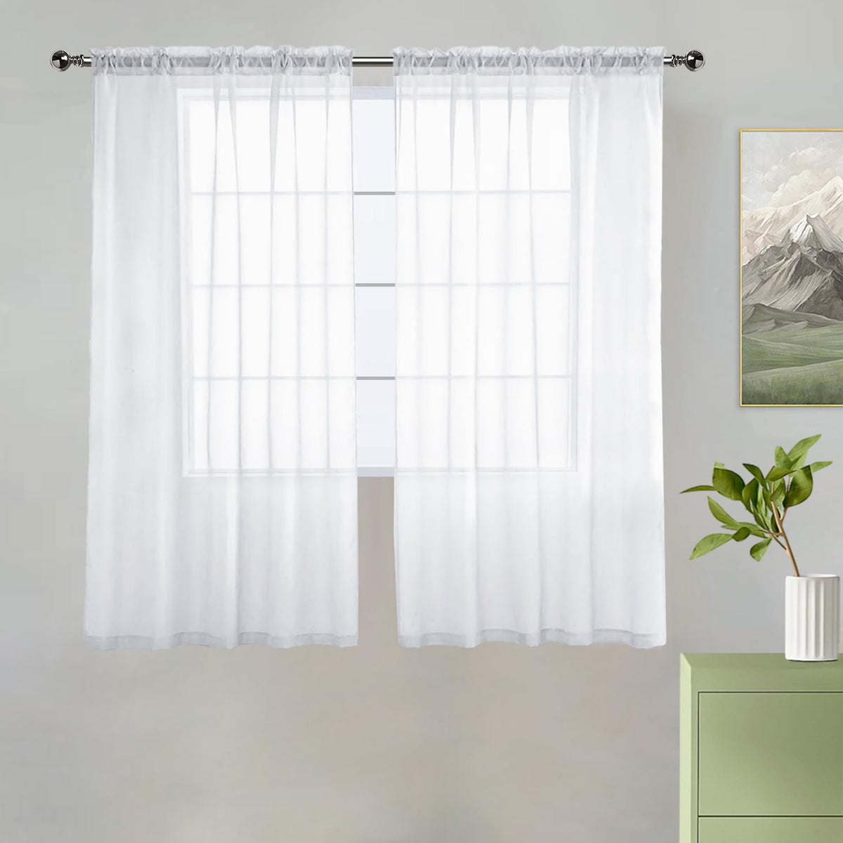 youleyar Solid Sheer Rod Pocket Curtain Voile Draperies 2 Panels White Beige Black Grey Coffee 52 Inch Width 84 Inch Long 1 Pair for Kitchen Bedroom Children Living Room Yard (Ivory,52W ｘ 84L)