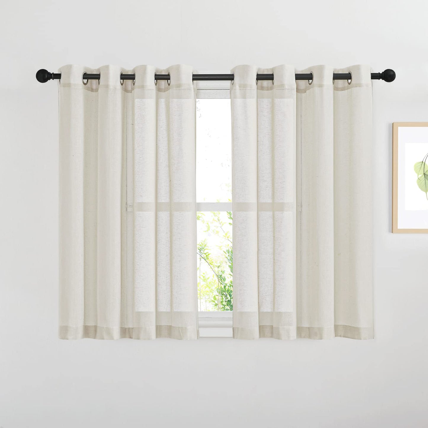 NICETOWN White Sheer Linen Curtains for Living Room 84 inch Length 2 Panels Set, Grommet Semi Sheer Privacy with Light Filtering Flax Window Treatments for Bedroom, W52 x L84