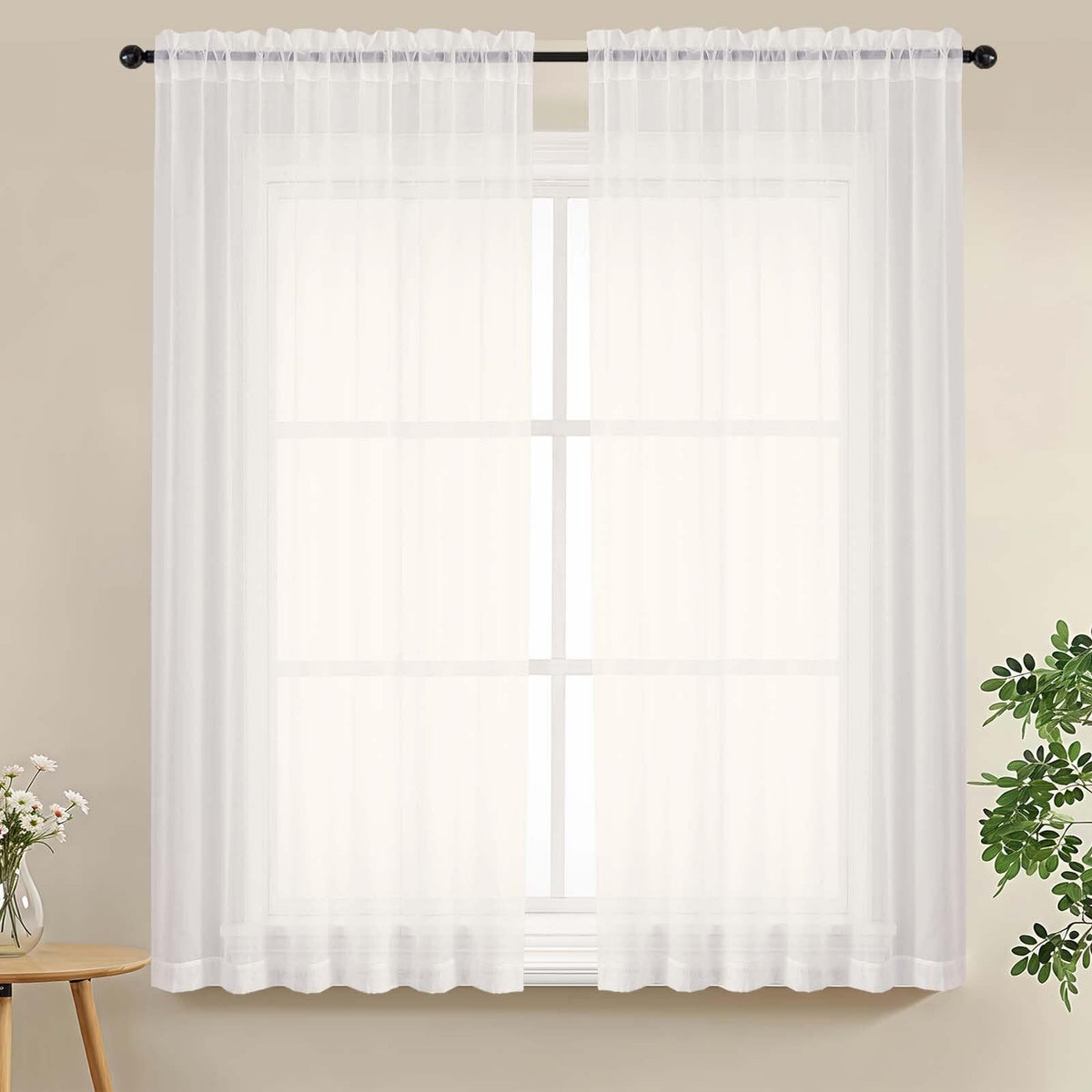 LIVEKID White Sheer Curtains 84 Inches Long 2 Panels - Light Filtering Breathable Voile Textured Sheer Curtains for Bedroom/Living Room, Rod Pocket Soft Elagant & Airy Solid Drapes, W42 x L84