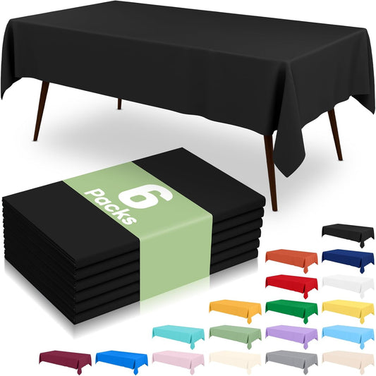 6 Packs Disposable Plastic Table Cloth, 54 x 108 Inch Waterproof Rectangle Tablecloth, Leakproof & Sturdy Decorative Table Covers for Party, Outdoor and Back to School, Black