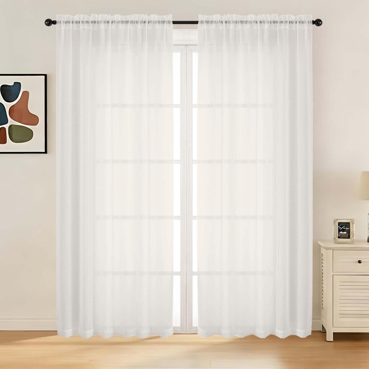 LIVEKID White Sheer Curtains 84 Inches Long 2 Panels - Light Filtering Breathable Voile Textured Sheer Curtains for Bedroom/Living Room, Rod Pocket Soft Elagant & Airy Solid Drapes, W42 x L84