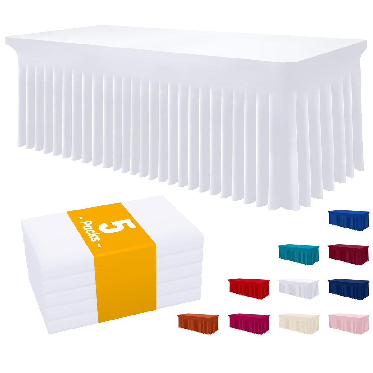 Smiry Spandex Elastic Fitted Table Cloth Skirt for 6FT Rectangle Table | Stretch Washable Table Cloth, Banquet Table Cover for Wedding, Party, Indoor & Trade Shows, (Black, 72Lx30Wx30H)