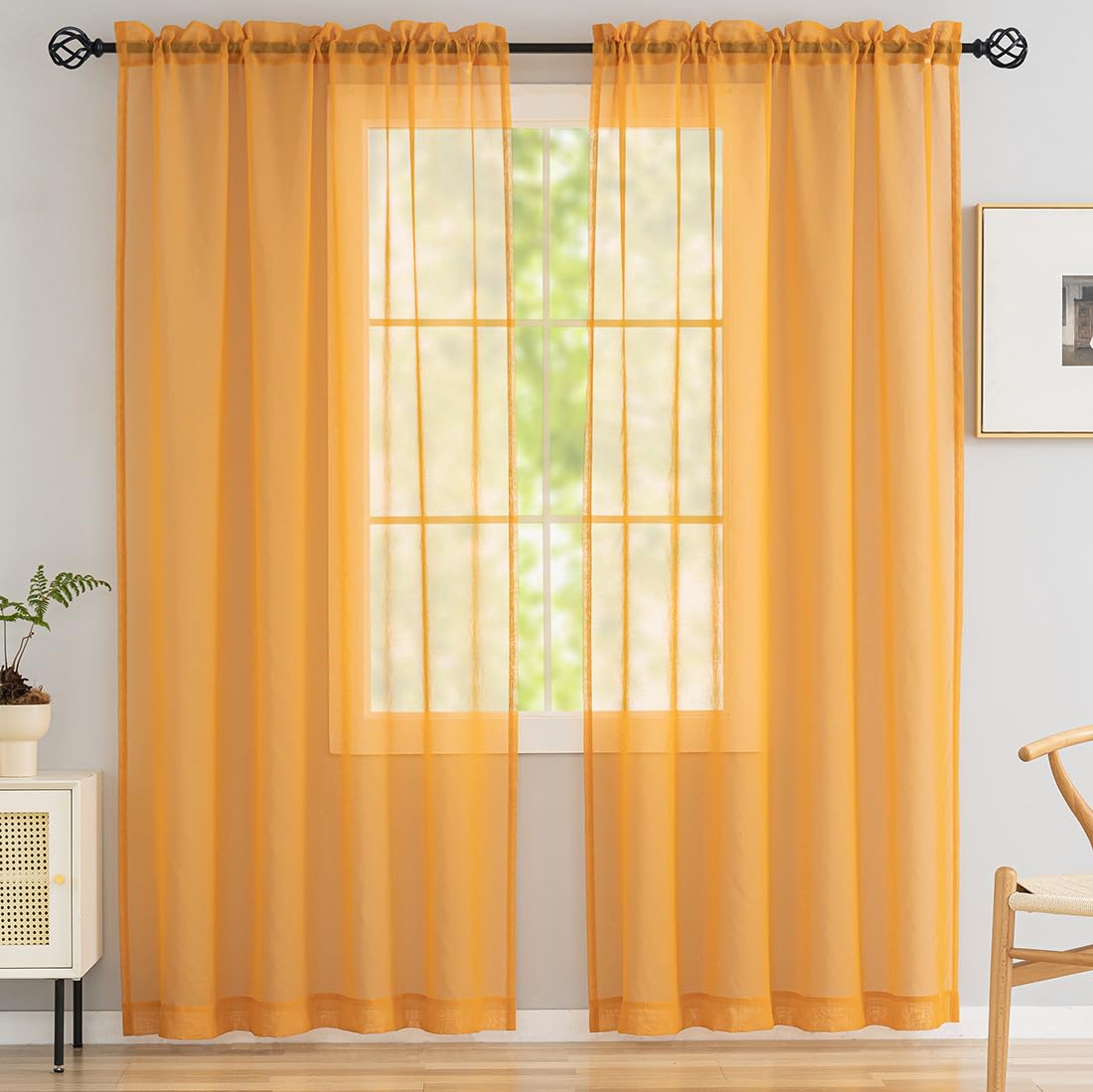 MYSTIC-HOME Sheer Curtains White 63 Inch Length, Rod Pocket Voile Drapes for Living Room, Bedroom, Window Treatments Semi Crinkle Curtain Panels for Yard, Patio, Villa, Parlor, Set of 2, 52"x 63"