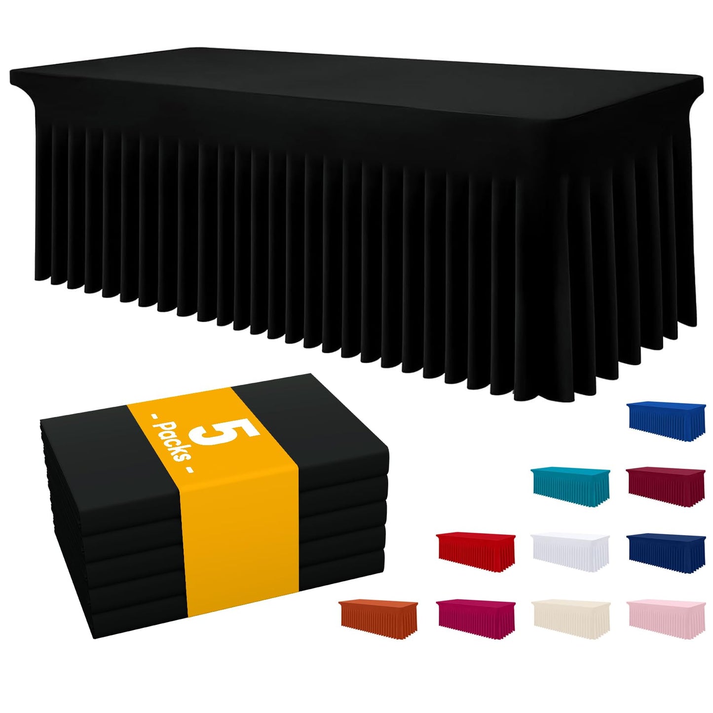 Smiry Spandex Elastic Fitted Table Cloth Skirt for 6FT Rectangle Table | Stretch Washable Table Cloth, Banquet Table Cover for Wedding, Party, Indoor & Trade Shows, (Black, 72Lx30Wx30H)