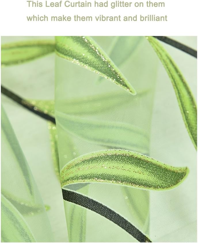 Ufurty 2pcs Willow Leaf Window Curtain Voile Tulle Vine Sheer Curtains | Room Salix Leaf Sheer Gauze Panel Drapes Green Color for Living Room, Bedroom, Balcony