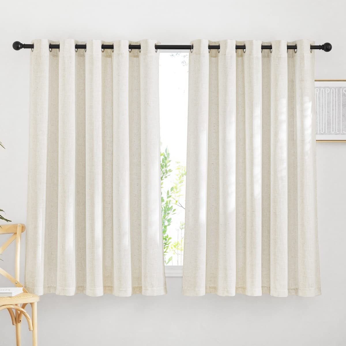 NICETOWN White Sheer Linen Curtains for Living Room 84 inch Length 2 Panels Set, Grommet Semi Sheer Privacy with Light Filtering Flax Window Treatments for Bedroom, W52 x L84