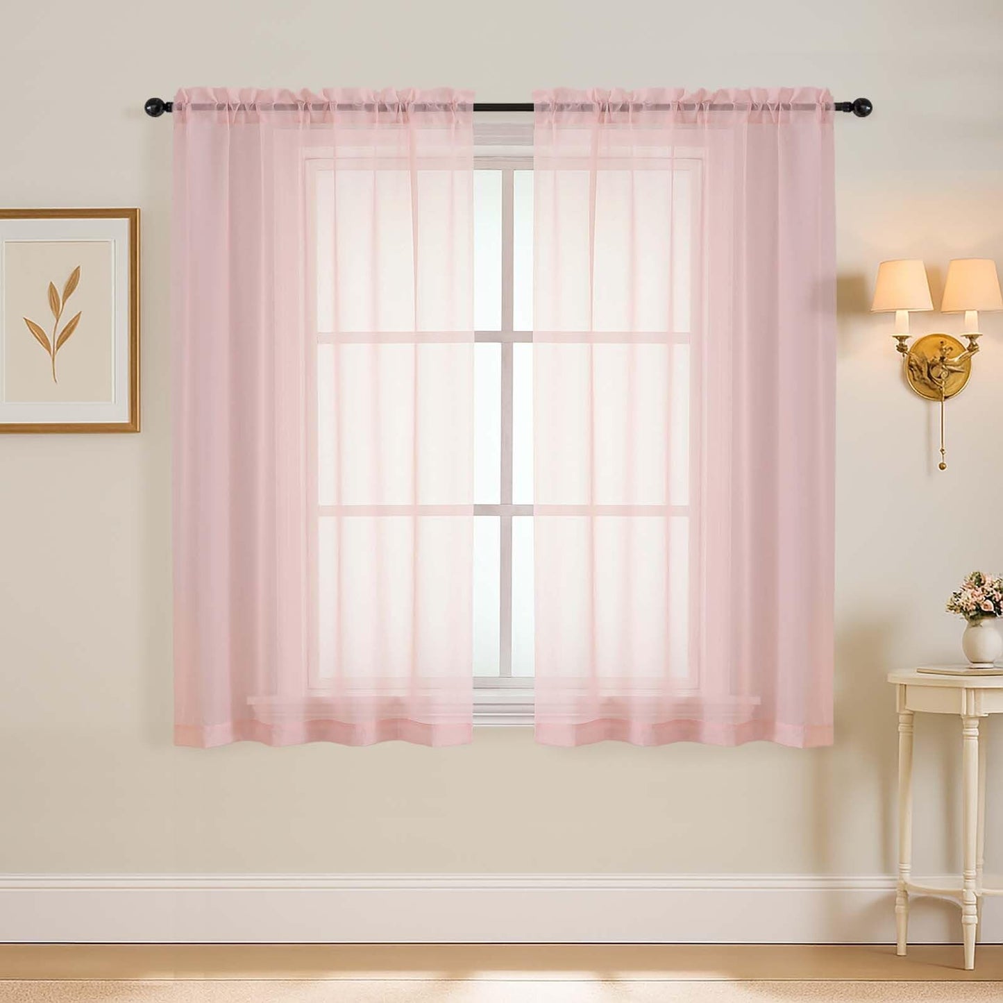 Purple Window Sheer Curtains 54 inch Length, Soft Airy Light Filtering Sheer Curtain 2 Panels Set, Dual Rod Pocket Gauze Purple Drapes for Living Room Bedroom, 2x42Wx54L Inches
