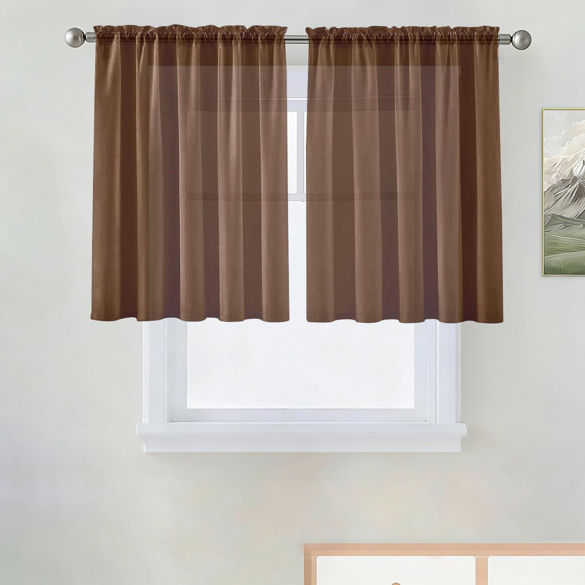 SpaceDresser Basic Rod Pocket Sheer Voile Window Curtain Panels White 1 Pair 2 Panels 52 Width 84 Inch Long for Kitchen Bedroom Children Living Room Yard(White,52 W x 84 L)