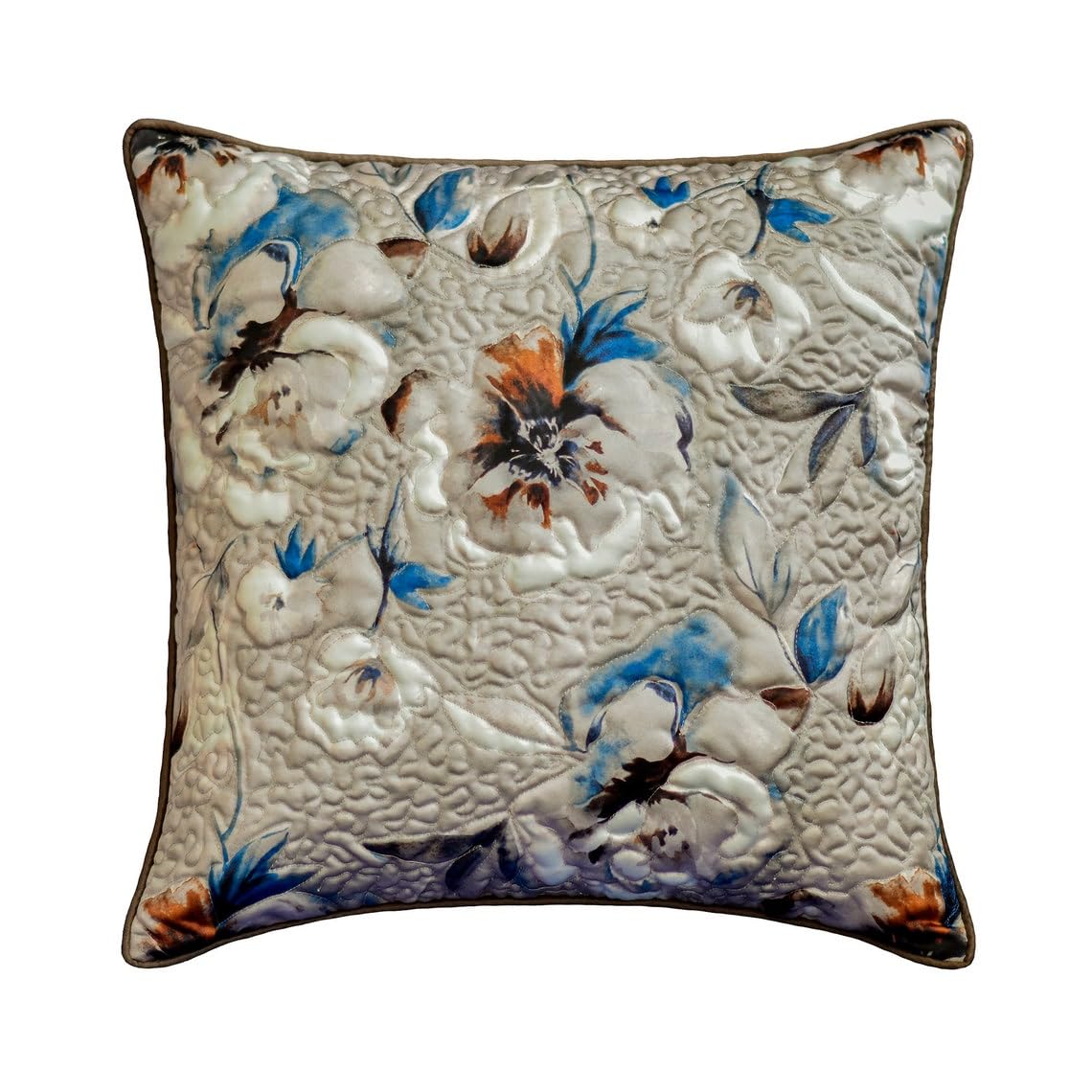 HomeCentric Silver Faux Leather Pearl Leaves Pillow, 24x24 inch, Silk, Contemporary Floral - Silver Beauty