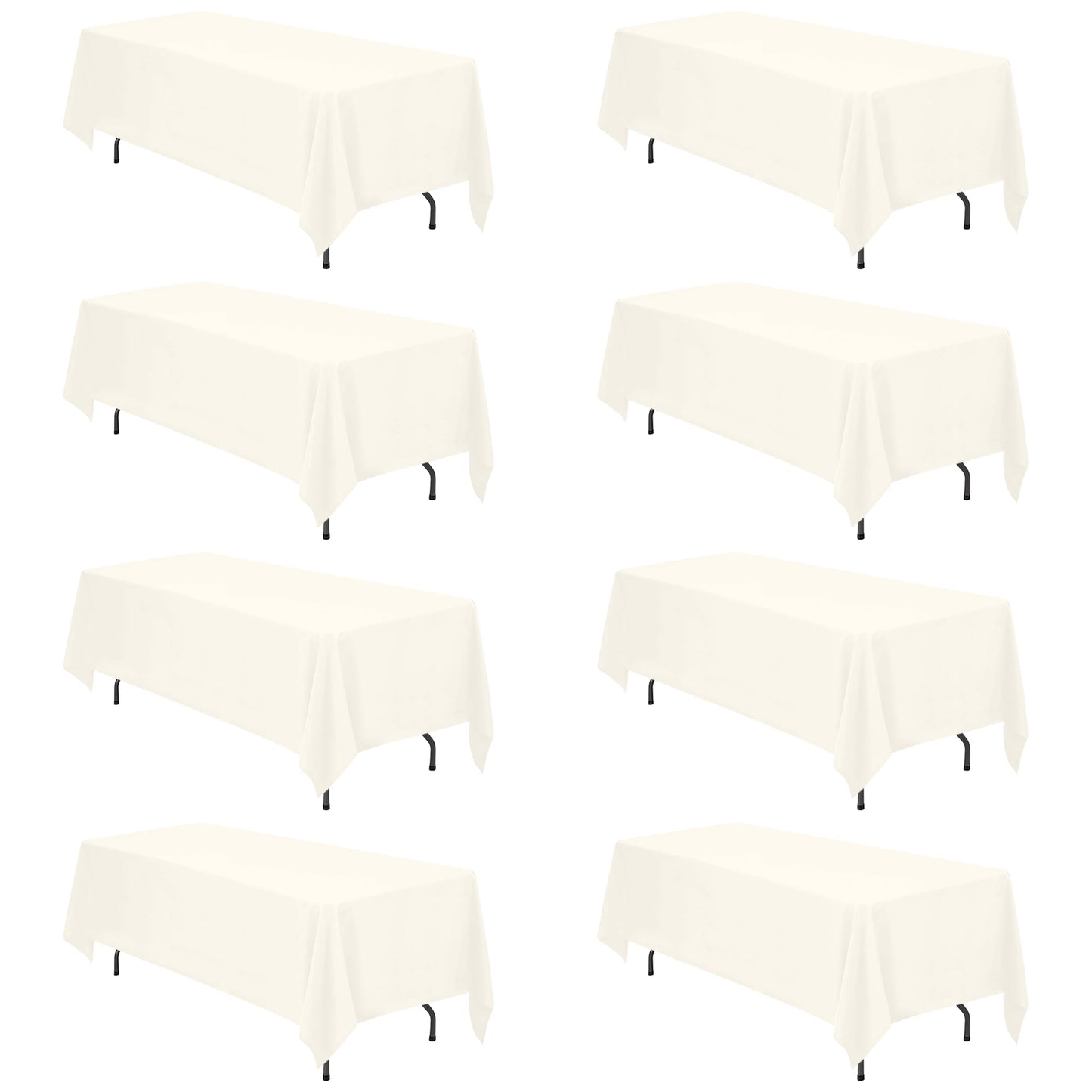 BRILLMAX 6 Pack Ivory Tablecloths 90x132 Inch for 6ft Rectangle Tables | 150 GSM Polyester Fabric, Floor Length Drop, Water, Stain & Wrinkle Resistant Cloth Cover for Wedding Reception Banquet Party