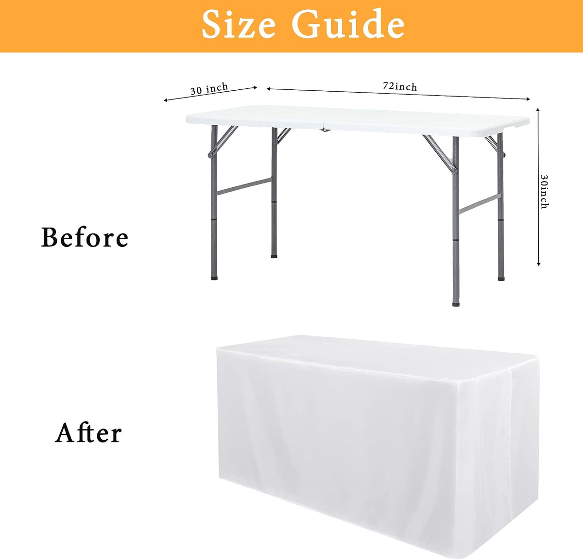 Obstal 2 Pack Table Clothes for 6 Foot Rectangle Tables - Water Resistant Washable Fabric Polyester Rectangle Table Cover Protector for Wedding, Banquet and Trade Shows, 72L x 30W x 30H Inches, White | Water Resistant Washable Fabric Polyester Rectangle T