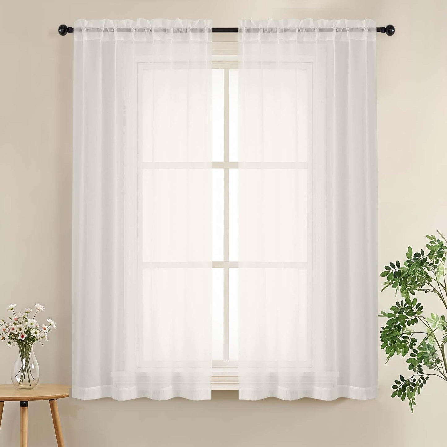 LIVEKID White Sheer Curtains 84 Inches Long 2 Panels - Light Filtering Breathable Voile Textured Sheer Curtains for Bedroom/Living Room, Rod Pocket Soft Elagant & Airy Solid Drapes, W42 x L84