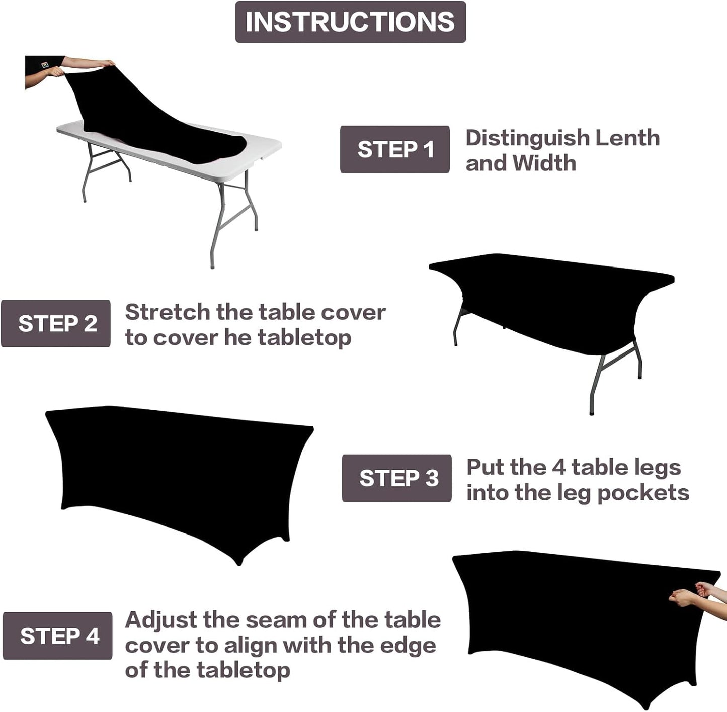 IVAPUPU 2 Pack 6FT Black Table Cloth for Rectangular Spandex Table Cover | Fitted Events Stretch Covers Washable Spandex Tablecloth Protector for Party, Wedding, Cocktail, Banquet, Festival