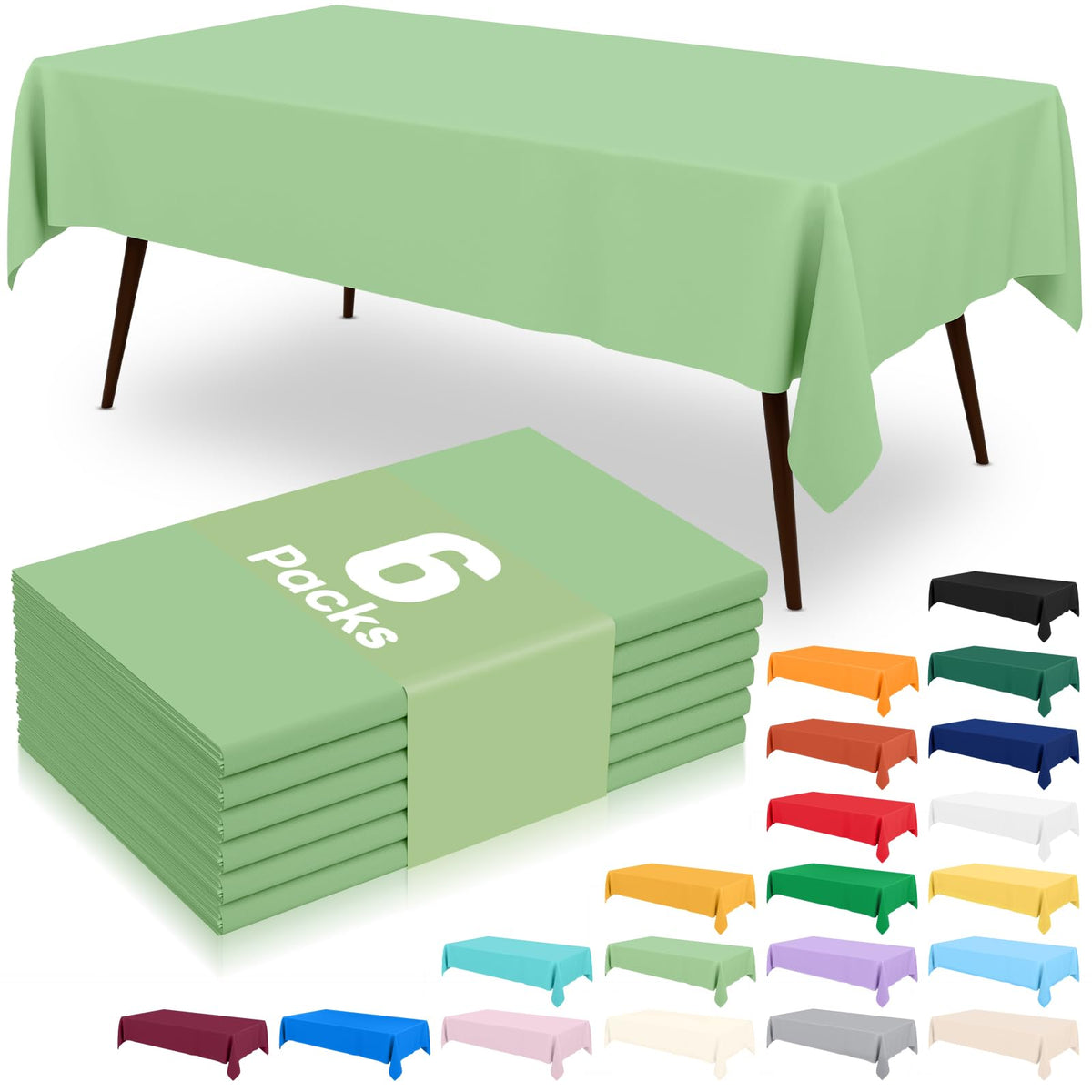 6 Packs Disposable Plastic Table Cloth, 54 x 108 Inch Waterproof Rectangle Tablecloth, Leakproof & Sturdy Decorative Table Covers for Party, Outdoor and Back to School, Black
