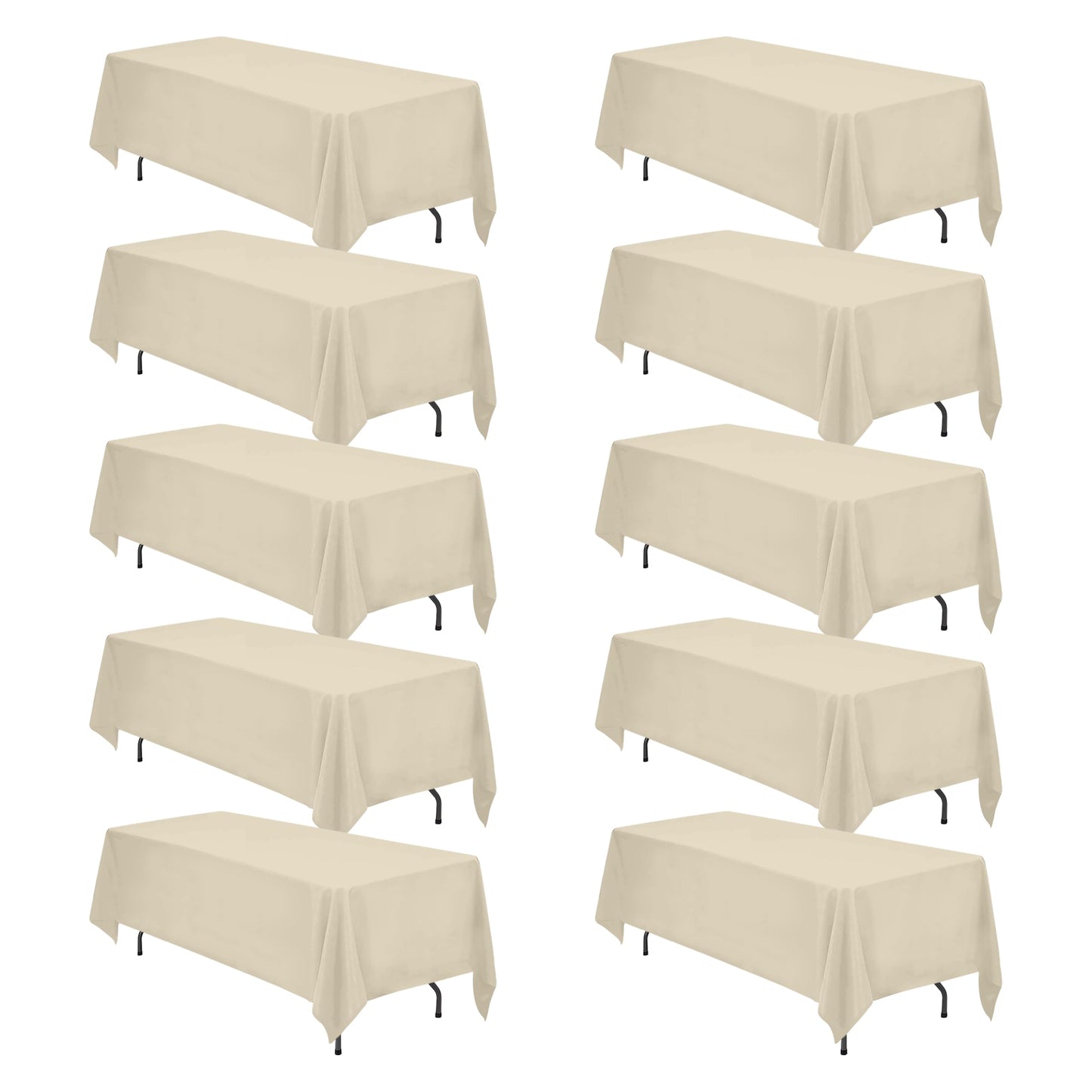 BRILLMAX 6 Pack Ivory Tablecloths 90x132 Inch for 6ft Rectangle Tables | 150 GSM Polyester Fabric, Floor Length Drop, Water, Stain & Wrinkle Resistant Cloth Cover for Wedding Reception Banquet Party
