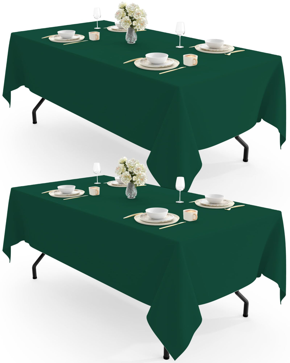 Pureegg Polyester Tablecloth 60" x 102" Reusable Washable 2 Pack White | Durable, Rectangle, for Outdoor Party, Picnic, Wedding, Banquet, Birthday