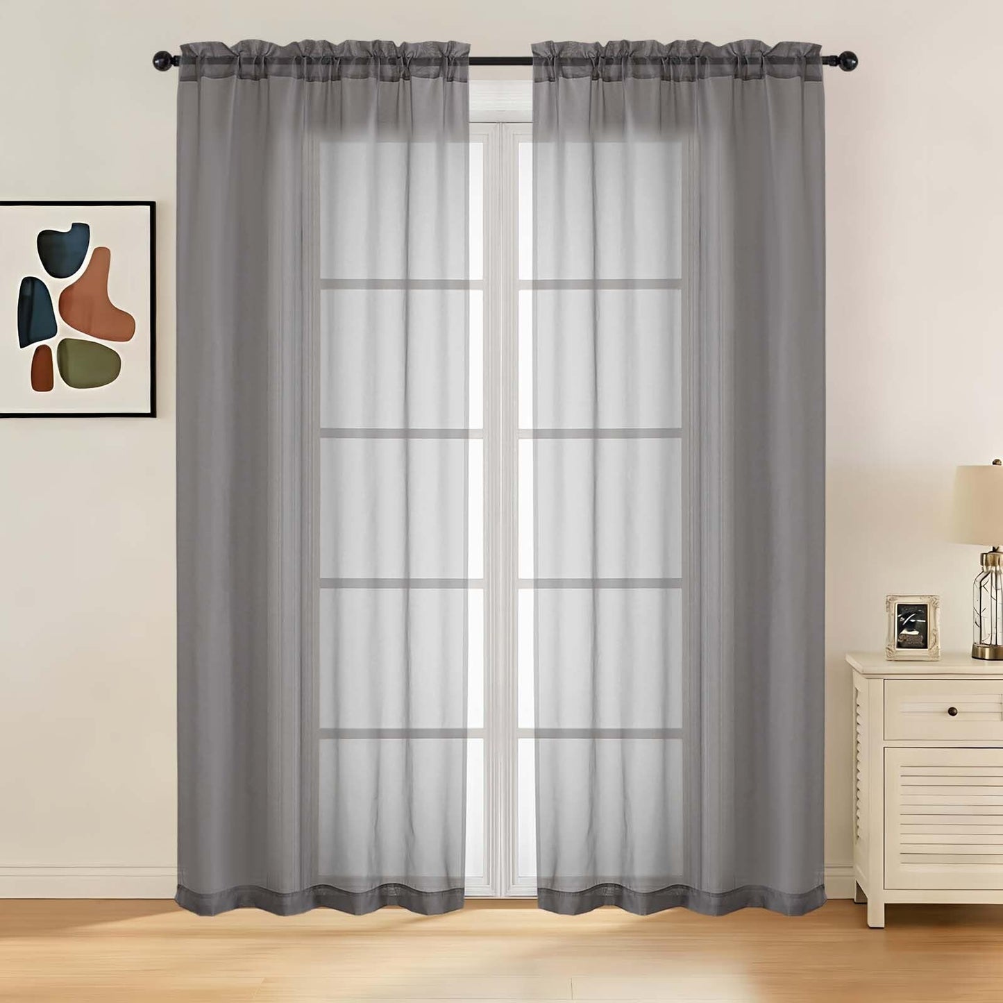 LIVEKID White Sheer Curtains 84 Inches Long 2 Panels - Light Filtering Breathable Voile Textured Sheer Curtains for Bedroom/Living Room, Rod Pocket Soft Elagant & Airy Solid Drapes, W42 x L84
