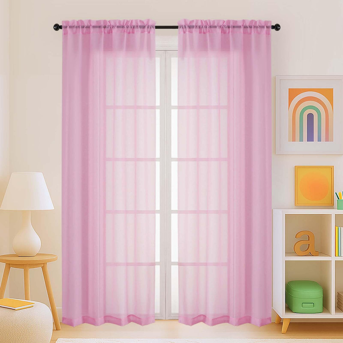 Purple Window Sheer Curtains 54 inch Length, Soft Airy Light Filtering Sheer Curtain 2 Panels Set, Dual Rod Pocket Gauze Purple Drapes for Living Room Bedroom, 2x42Wx54L Inches