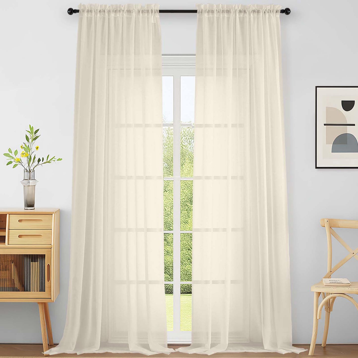 Purple Window Sheer Curtains 54 inch Length, Soft Airy Light Filtering Sheer Curtain 2 Panels Set, Dual Rod Pocket Gauze Purple Drapes for Living Room Bedroom, 2x42Wx54L Inches