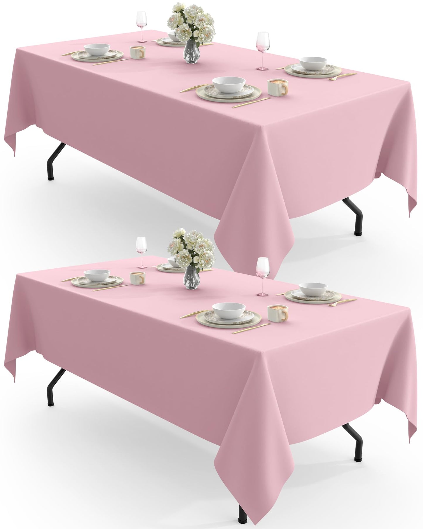 Pureegg Polyester Tablecloth 60" x 102" Reusable Washable 2 Pack White | Durable, Rectangle, for Outdoor Party, Picnic, Wedding, Banquet, Birthday