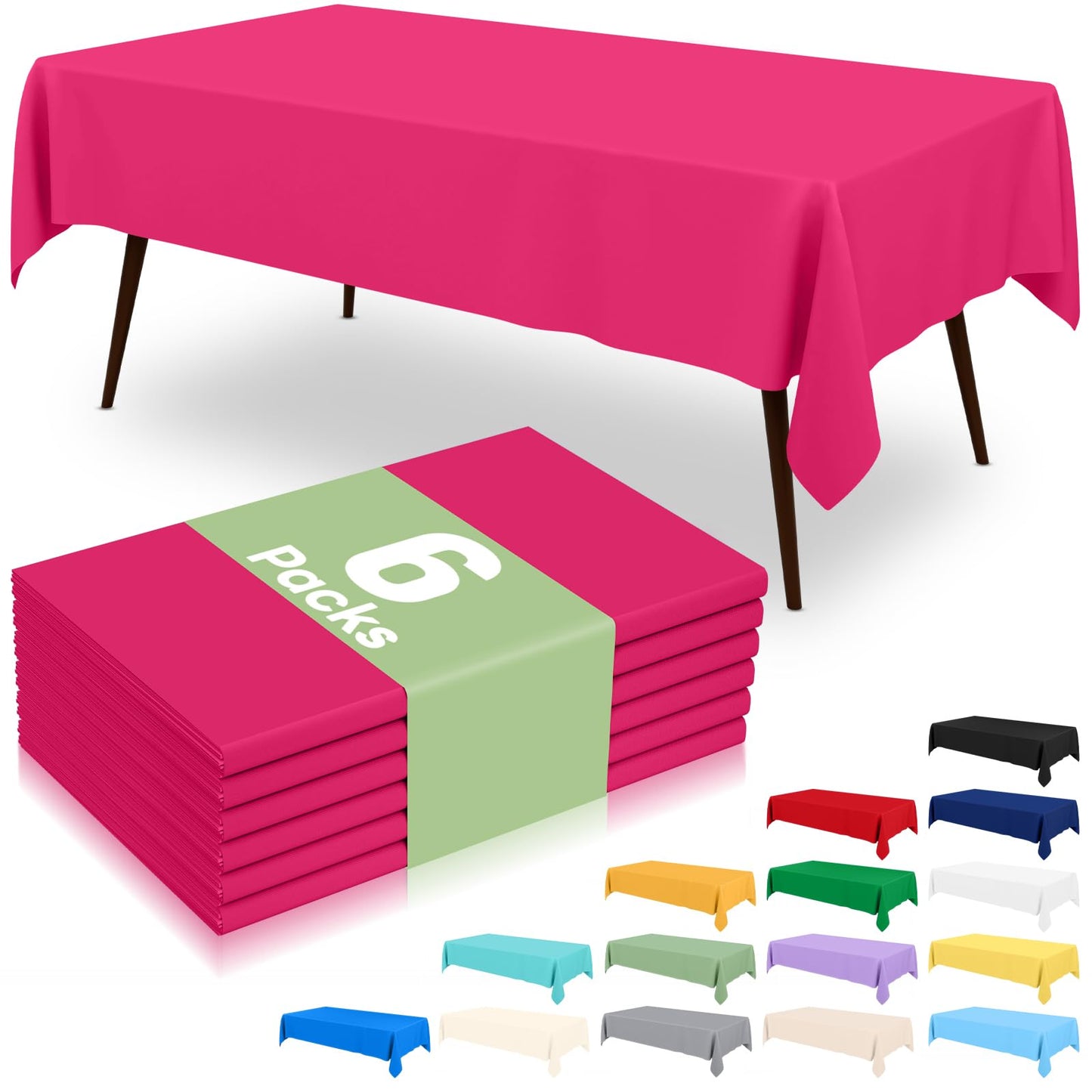 6 Packs Disposable Plastic Table Cloth, 54 x 108 Inch Waterproof Rectangle Tablecloth, Leakproof & Sturdy Decorative Table Covers for Party, Outdoor and Back to School, Black