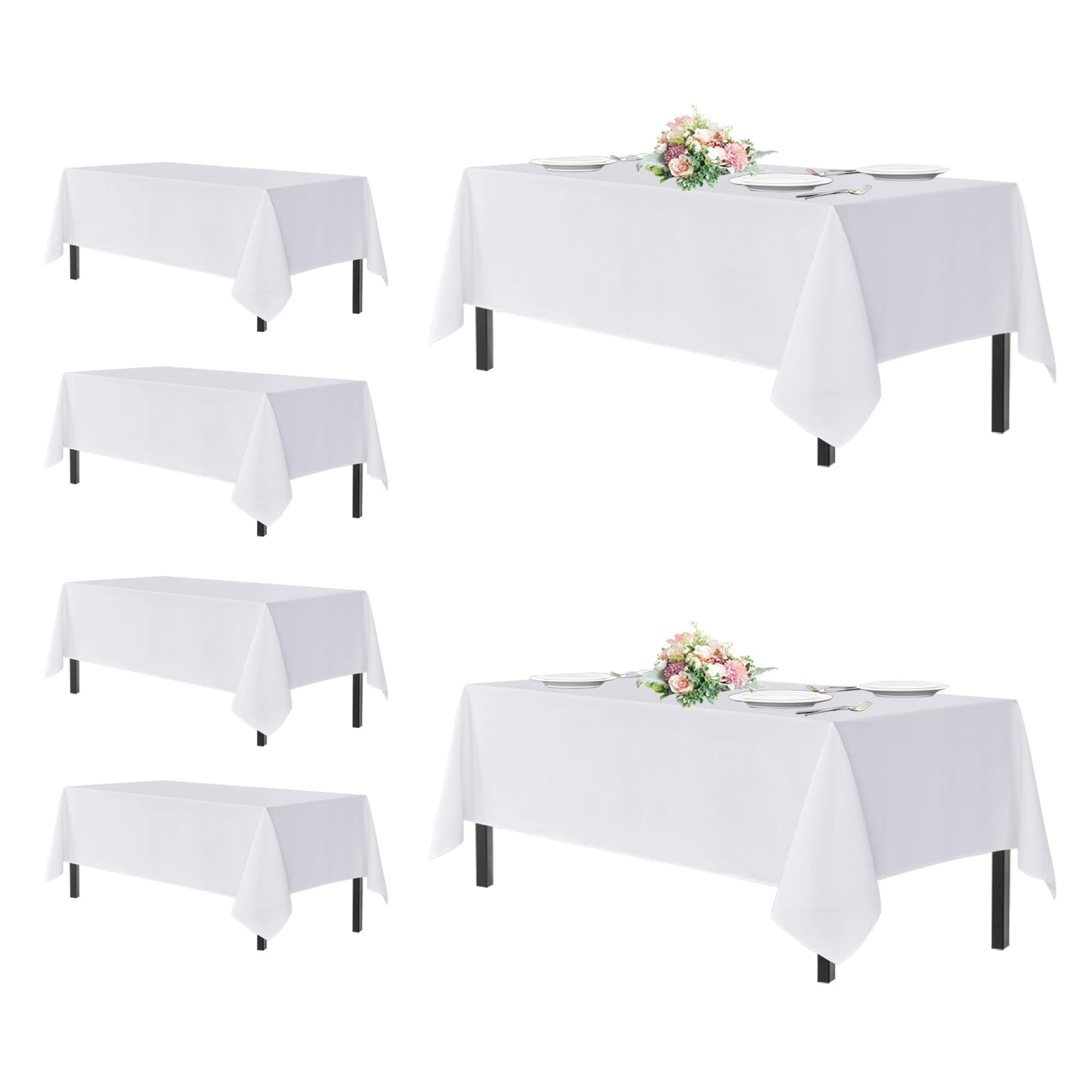 sancua 2 Pack White Table Cloth 60x102 Inch for 6 Feet Rectangle Tables | Stain and Wrinkle Resistant Washable Polyester Tablecloth Cover for Dining Tables, Wedding Buffet Parties and Camping
