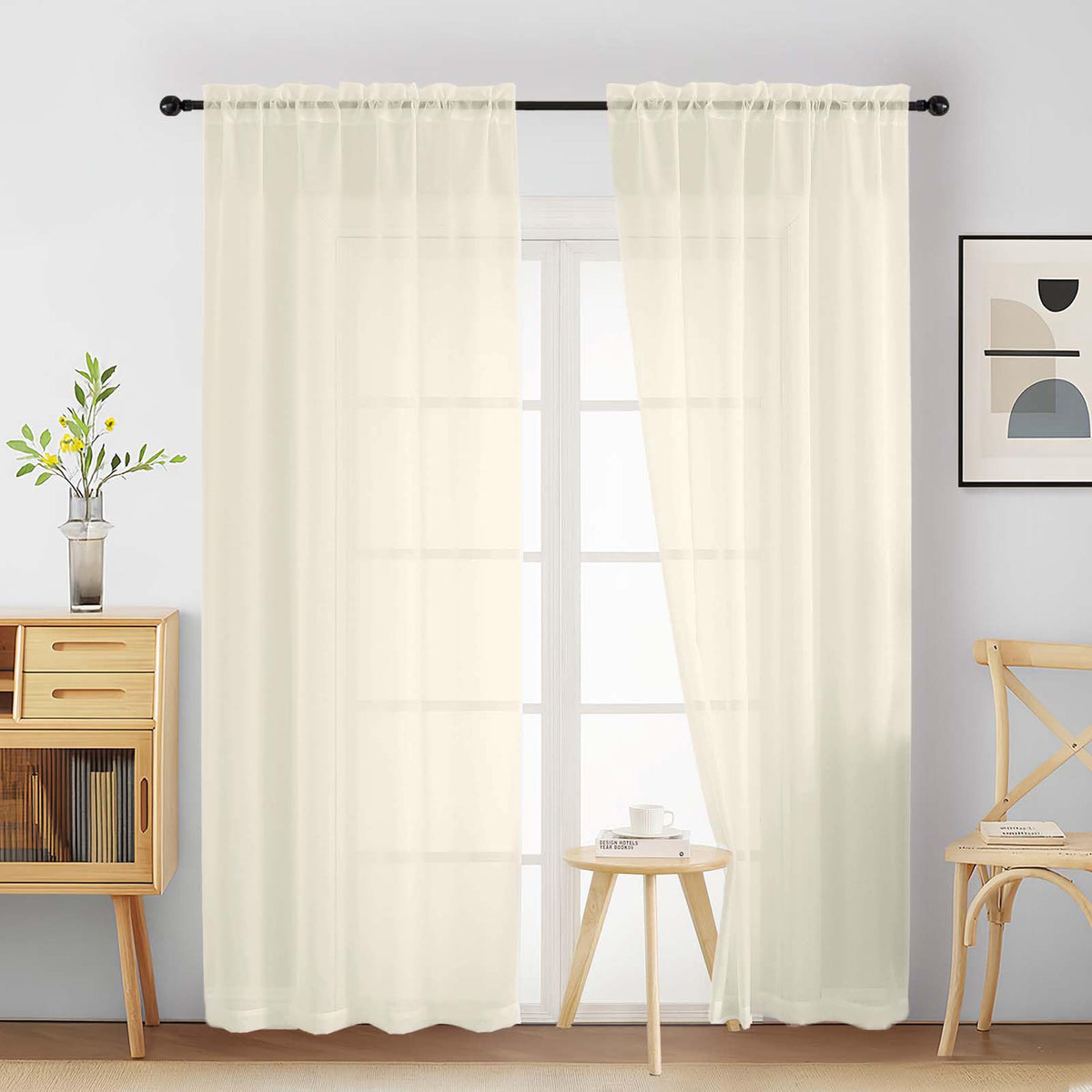 Purple Window Sheer Curtains 54 inch Length, Soft Airy Light Filtering Sheer Curtain 2 Panels Set, Dual Rod Pocket Gauze Purple Drapes for Living Room Bedroom, 2x42Wx54L Inches