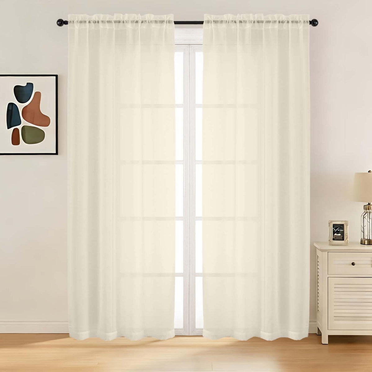 LIVEKID White Sheer Curtains 84 Inches Long 2 Panels - Light Filtering Breathable Voile Textured Sheer Curtains for Bedroom/Living Room, Rod Pocket Soft Elagant & Airy Solid Drapes, W42 x L84