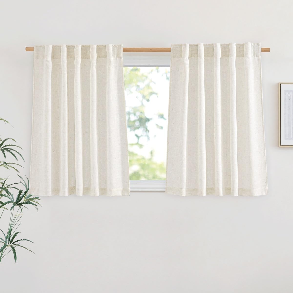NICETOWN Flax Linen Curtains 84 inch Long, Rod Pocket & Back Tab Semi Sheer Vertical Drapes Privacy Added with Light Filtering for Bedroom/Living Room, Burlap, W52 x L84, 2 Pieces