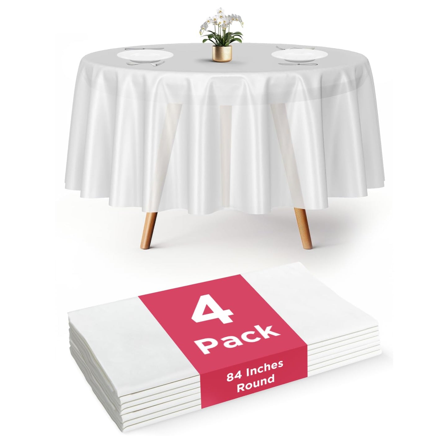 Prestee 12-Pack White and Gold Tablecloth - 54x108 Inch - Disposable Table Covers for Party, Weddings, and Holidays - Waterproof Christmas Tablecloth, Stain-Resistant Plastic Table Cover Set