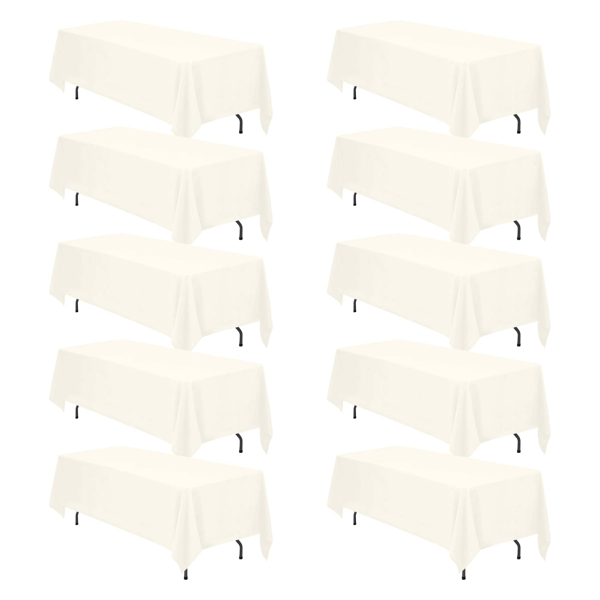 BRILLMAX 6 Pack Ivory Tablecloths 90x132 Inch for 6ft Rectangle Tables | 150 GSM Polyester Fabric, Floor Length Drop, Water, Stain & Wrinkle Resistant Cloth Cover for Wedding Reception Banquet Party