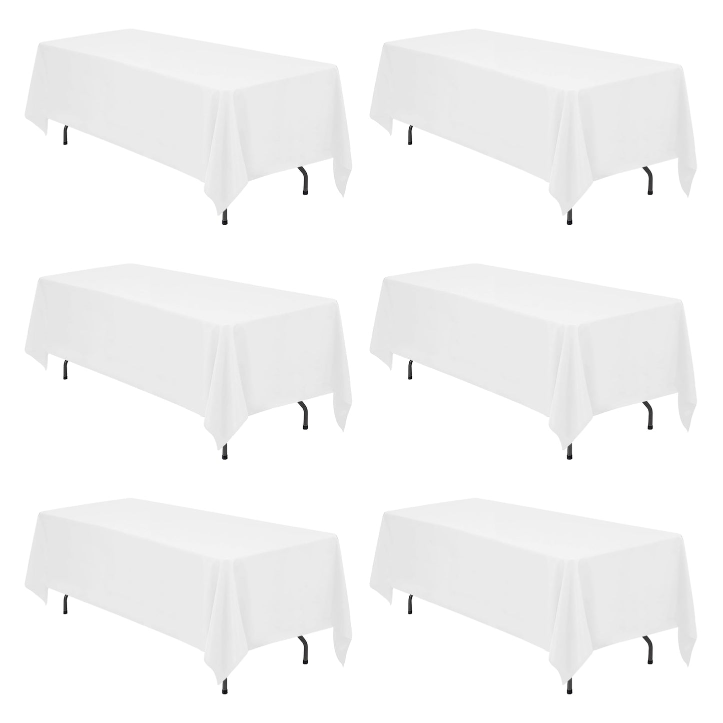 BRILLMAX 6 Pack Ivory Tablecloths 90x132 Inch for 6ft Rectangle Tables | 150 GSM Polyester Fabric, Floor Length Drop, Water, Stain & Wrinkle Resistant Cloth Cover for Wedding Reception Banquet Party