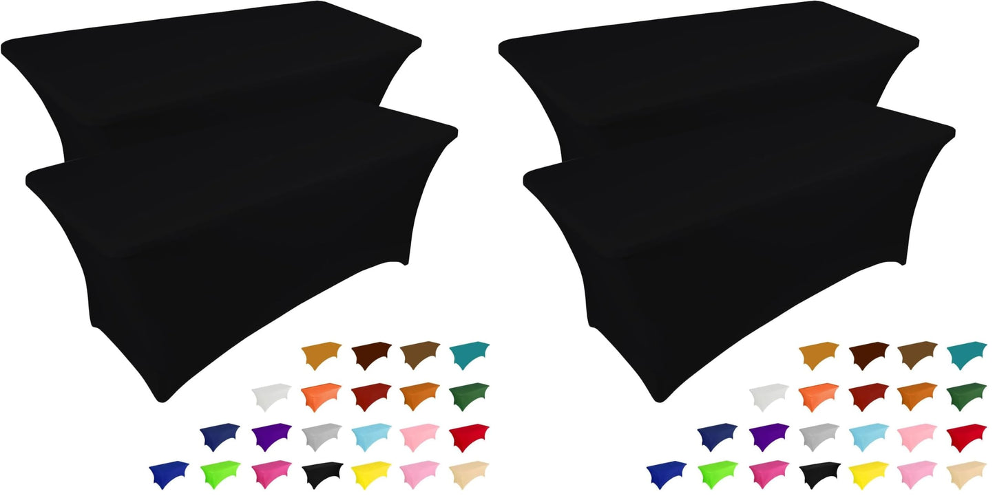 IVAPUPU 2 Pack 6FT Black Table Cloth for Rectangular Spandex Table Cover | Fitted Events Stretch Covers Washable Spandex Tablecloth Protector for Party, Wedding, Cocktail, Banquet, Festival