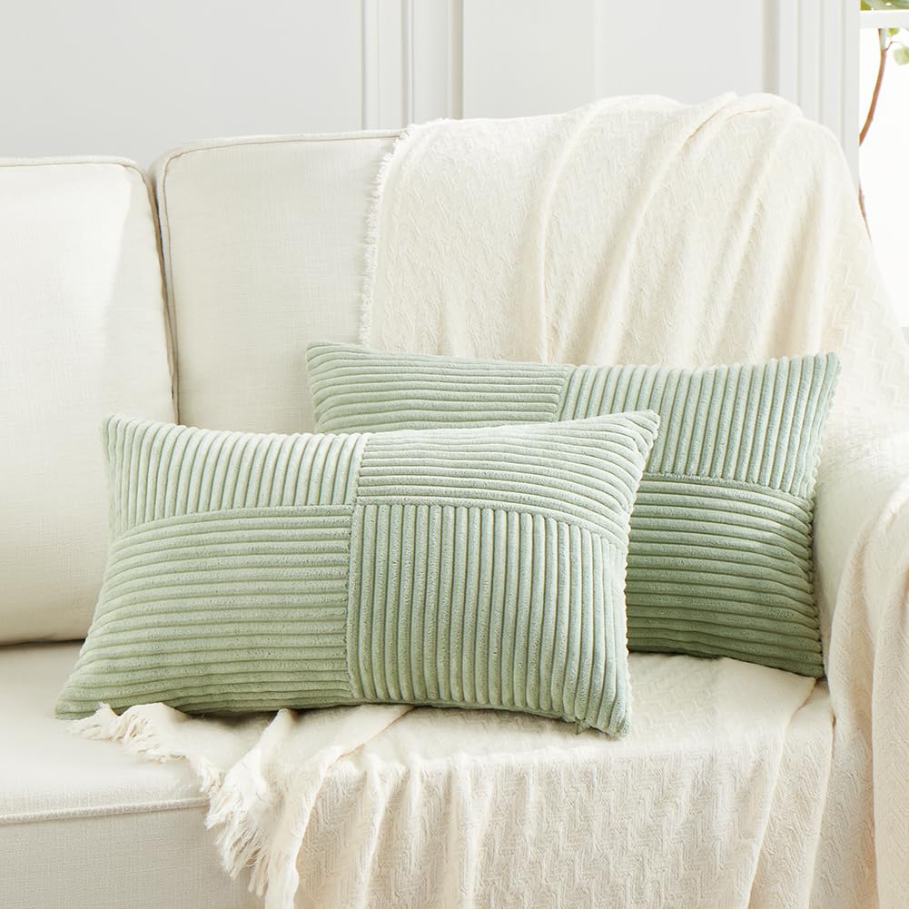 Fancy Homi 2 Packs Rust Boho Decorative Throw Pillow Covers 18x18 Inch for Couch Bed Sofa, Farmhouse Fall Home Decor, Soft Corss Corduroy Patchwork Textured Terracotta Accent Cushion Case 45x45 cm