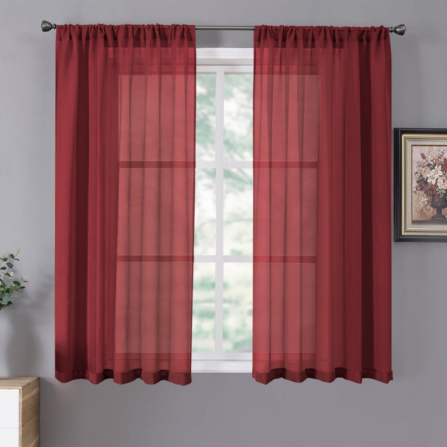 Tollpiz Sheer Curtains Living Room Linen Textured Curtain Sheers Light Filtering Voile Rod Pocket Curtains for Bedroom, 38 x 63 inches Long, White, Set of 2 Panels