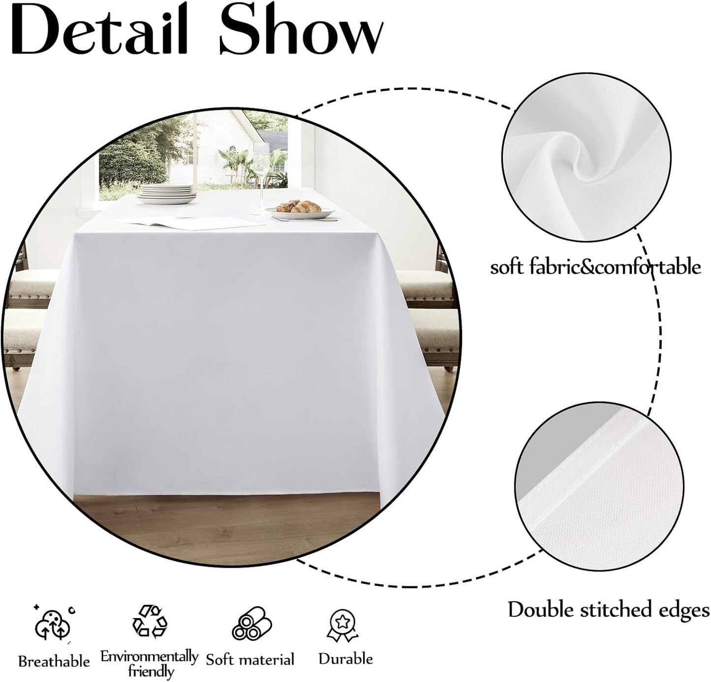 1 Pack White Rectangle Tablecloths 60x84 Inch for 4ft Tables | Washable Decorative Linen Polyester Table Cover for Dining Tables, Banquets Buffets Parties and Weddings