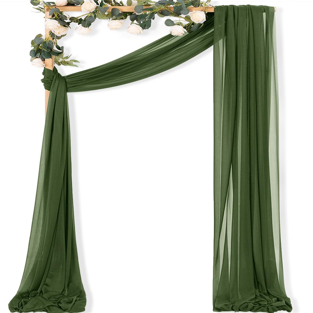 Sheer Gauze Wedding Arch Draping Fabric 29" x 20 FT 4 Panel Sage Green | Shimmery Gauze Drapes, Airy Backdrop Curtains, 6.6 Yard Outdoor Drapery Panels, Photo Background, Wedding Church Events Decor