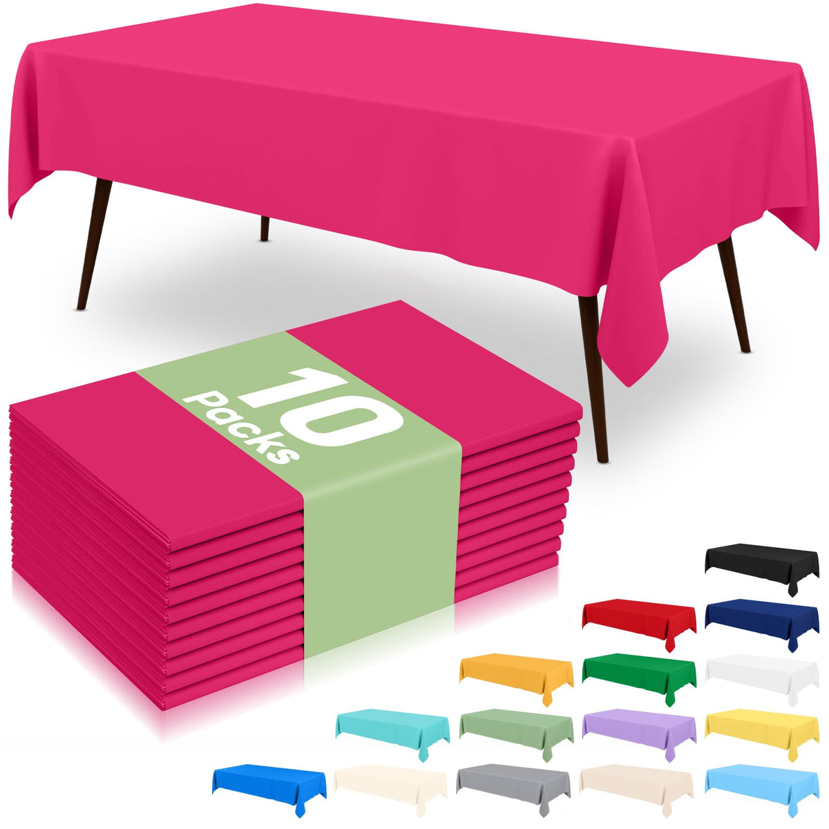 6 Packs Disposable Plastic Table Cloth, 54 x 108 Inch Waterproof Rectangle Tablecloth, Leakproof & Sturdy Decorative Table Covers for Party, Outdoor and Back to School, Black