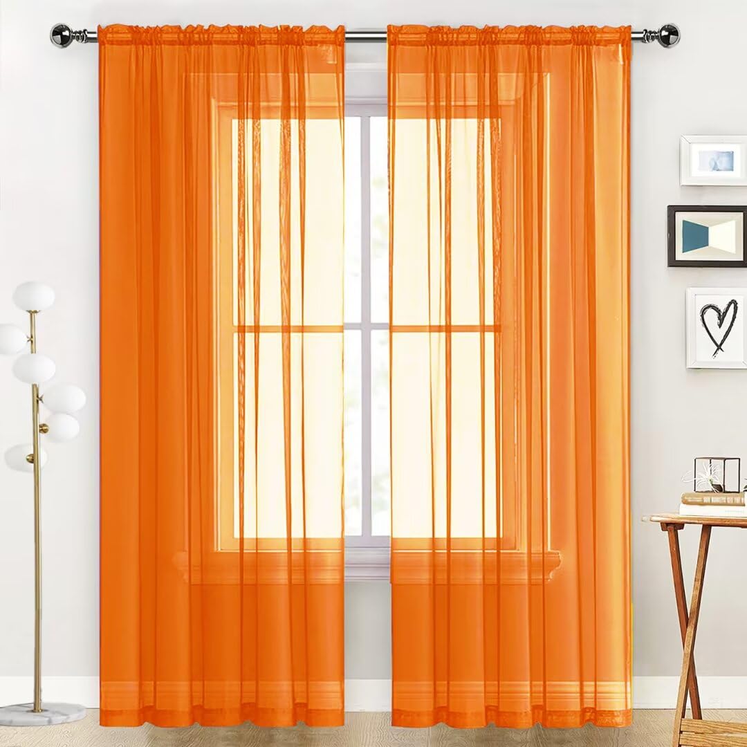 SpaceDresser Basic Rod Pocket Sheer Voile Window Curtain Panels White 1 Pair 2 Panels 52 Width 84 Inch Long for Kitchen Bedroom Children Living Room Yard(White,52 W x 84 L)