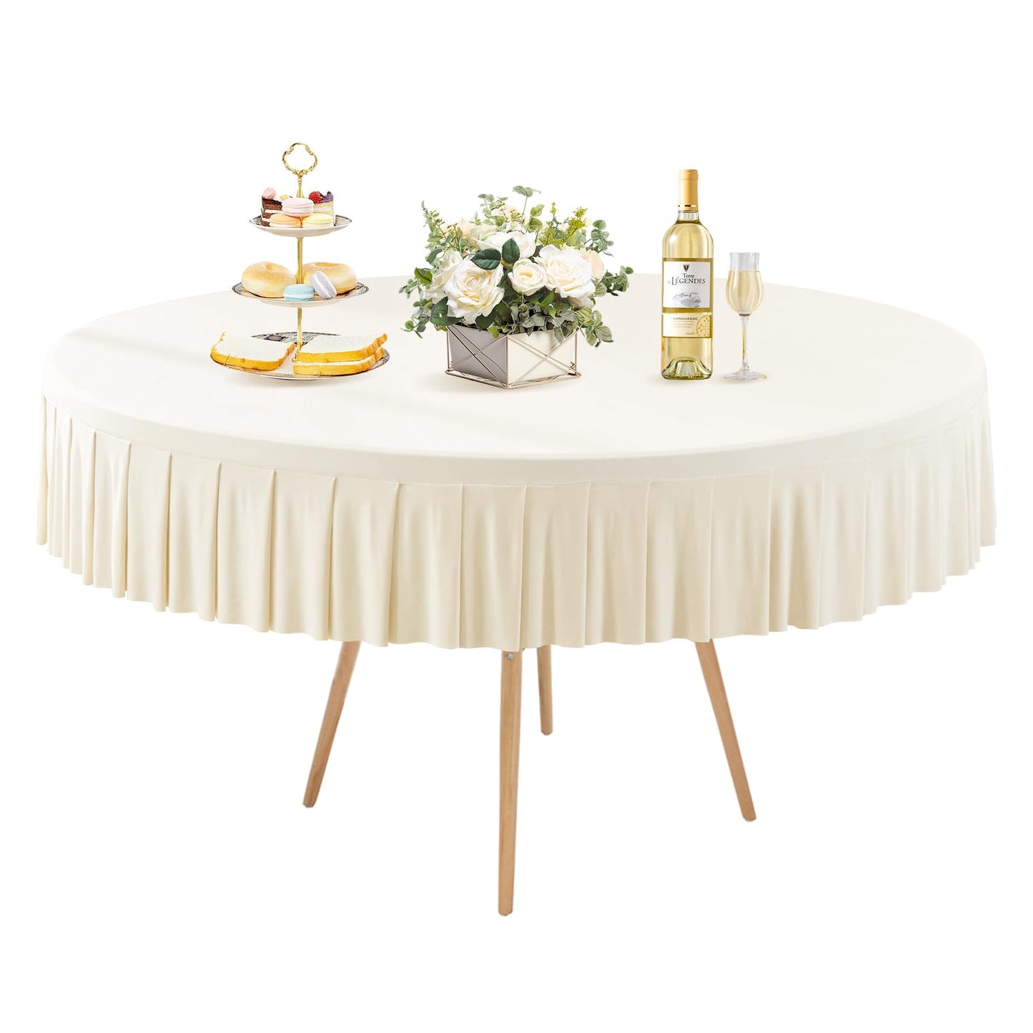 8 Pack Champagne Spandex Round Tablecloths for 72in Table, Stretchy Fitted 6FT Round Table Cloths, Wrinkle Free Table Cover with Skirt for Wedding Birthday Party Bridal Shower Banquet