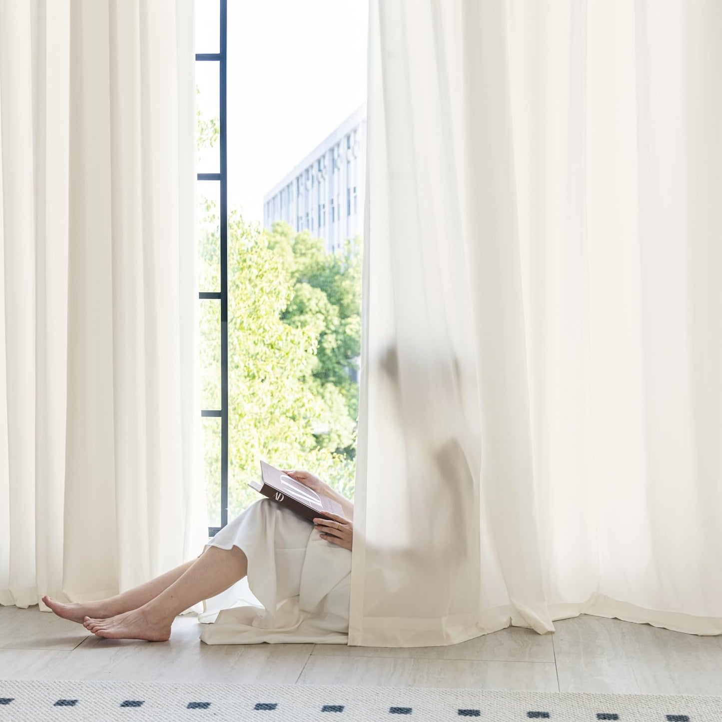 Non-See-Through White Privacy Semi Sheer Curtains That Let Light in 84 Inches Long Light Filtering Sheer Window Curtains Drapes for Living Room Bedroom 2 Panels Set White