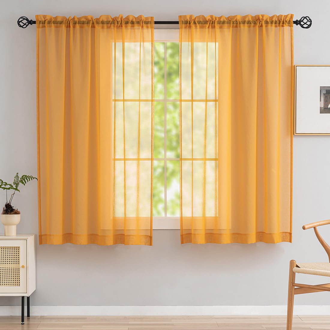 MYSTIC-HOME Sheer Curtains White 63 Inch Length, Rod Pocket Voile Drapes for Living Room, Bedroom, Window Treatments Semi Crinkle Curtain Panels for Yard, Patio, Villa, Parlor, Set of 2, 52"x 63"