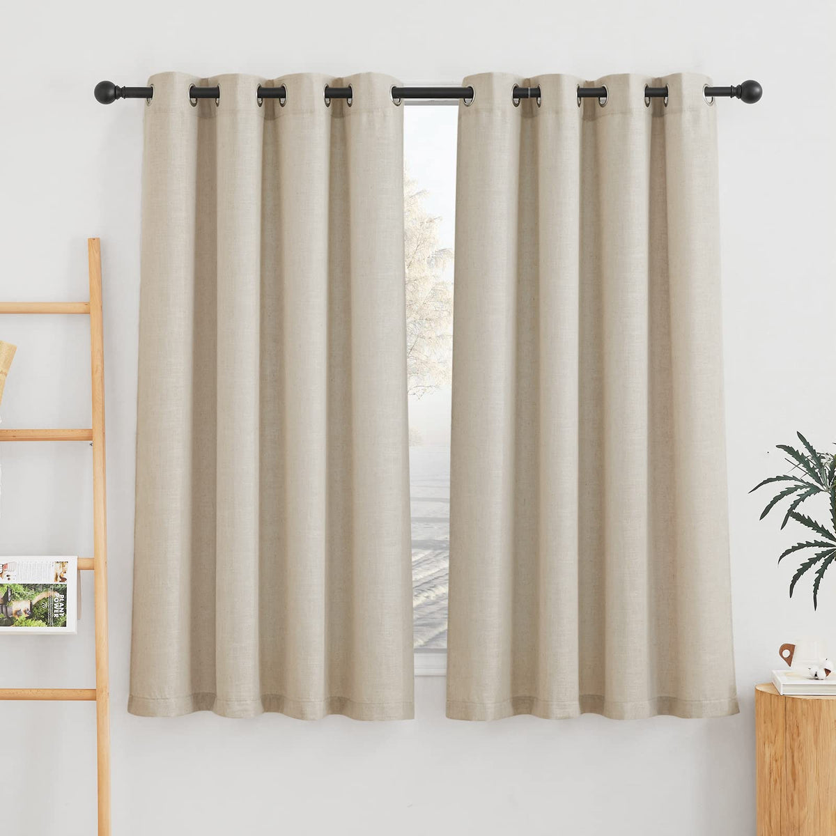 NICETOWN White Sheer Linen Curtains for Living Room 84 inch Length 2 Panels Set, Grommet Semi Sheer Privacy with Light Filtering Flax Window Treatments for Bedroom, W52 x L84