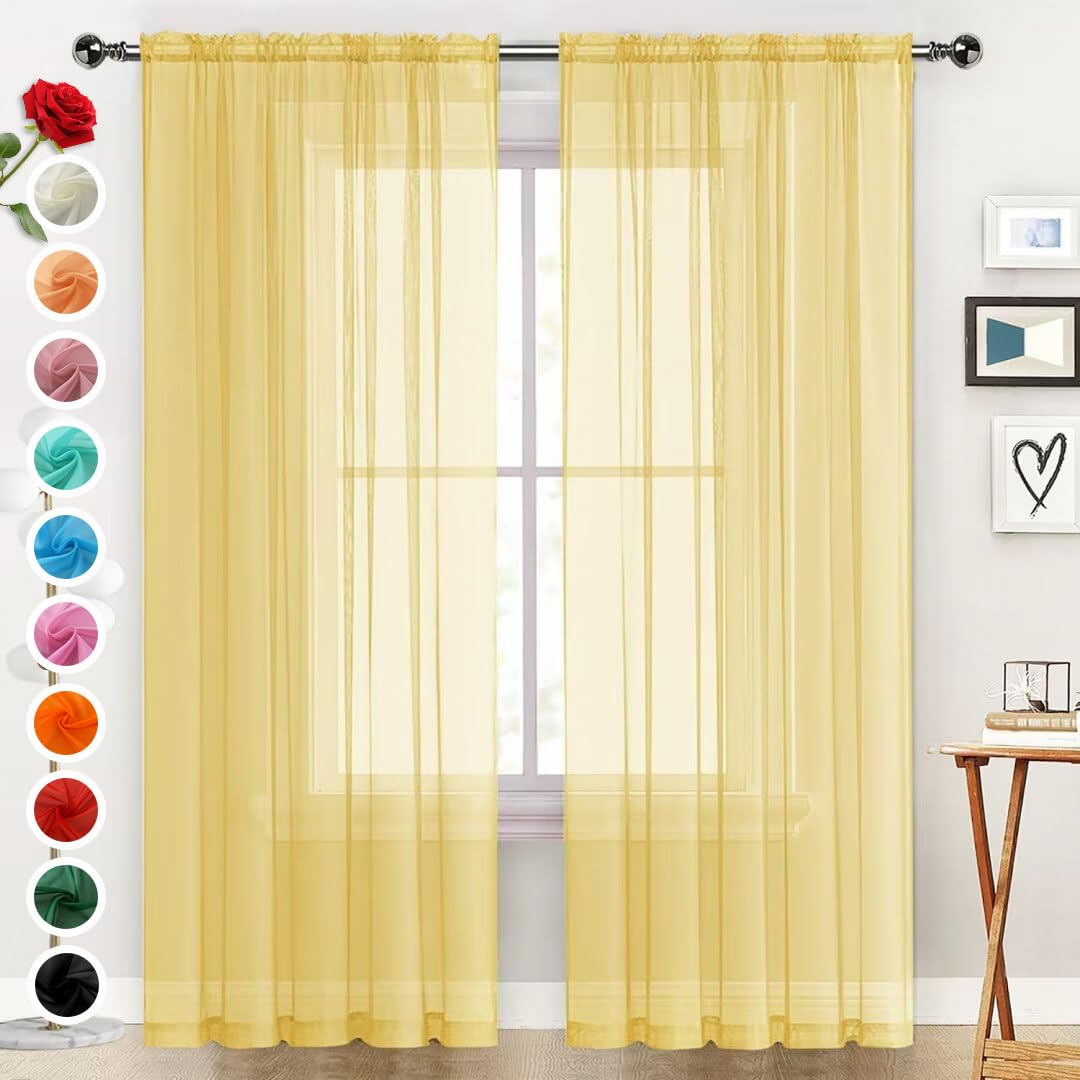 SpaceDresser Basic Rod Pocket Sheer Voile Window Curtain Panels White 1 Pair 2 Panels 52 Width 84 Inch Long for Kitchen Bedroom Children Living Room Yard(White,52 W x 84 L)