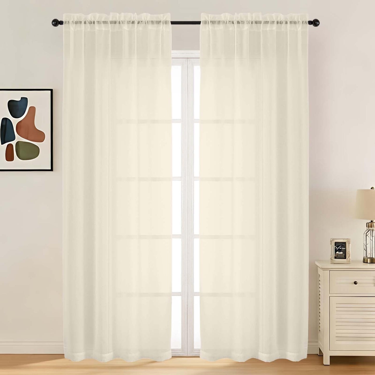 LIVEKID White Sheer Curtains 84 Inches Long 2 Panels - Light Filtering Breathable Voile Textured Sheer Curtains for Bedroom/Living Room, Rod Pocket Soft Elagant & Airy Solid Drapes, W42 x L84