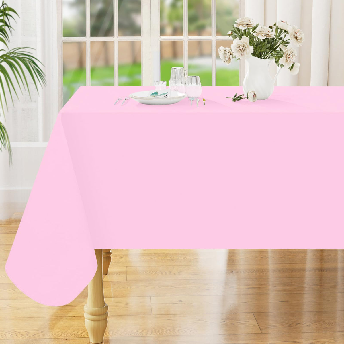 Smiry Rectangle Table Cloth 60x84 Inch, Waterproof Wipeable Vinyl Tablecloths Protector, Oil Spill Proof Plastic Table Cover for Dining, Picnic, Camping, Outdoor, Beige