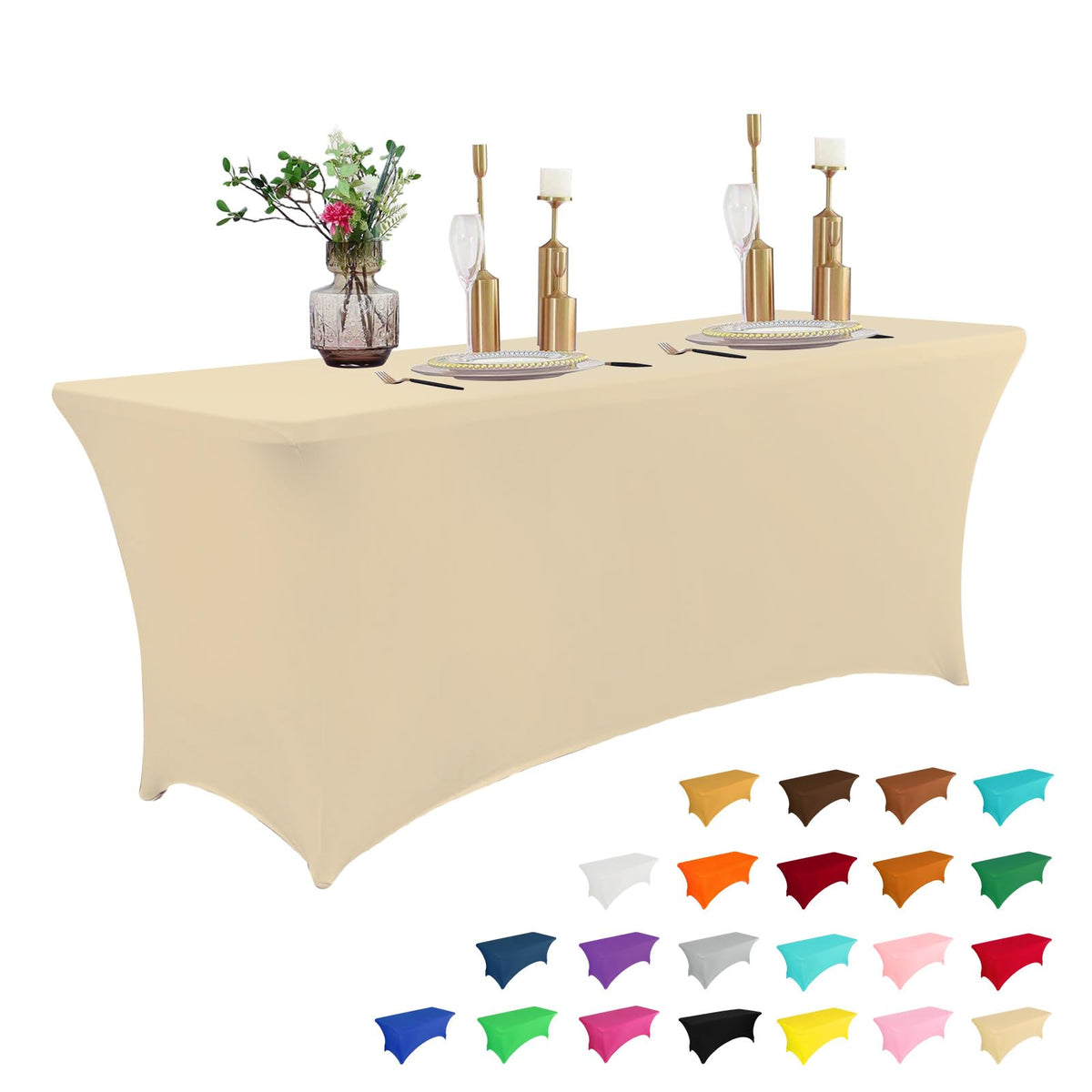 IVAPUPU 2 Pack 6FT Black Table Cloth for Rectangular Spandex Table Cover | Fitted Events Stretch Covers Washable Spandex Tablecloth Protector for Party, Wedding, Cocktail, Banquet, Festival