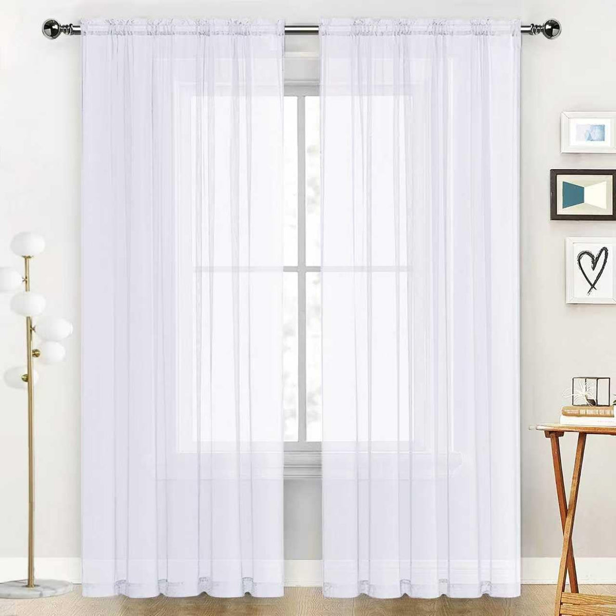 SpaceDresser Basic Rod Pocket Sheer Voile Window Curtain Panels White 1 Pair 2 Panels 52 Width 84 Inch Long for Kitchen Bedroom Children Living Room Yard(White,52 W x 84 L)
