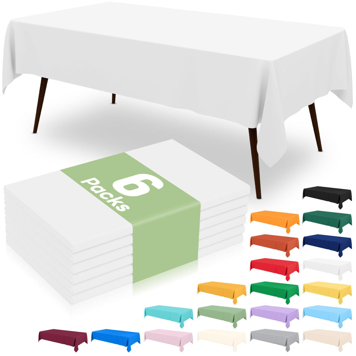 6 Packs Disposable Plastic Table Cloth, 54 x 108 Inch Waterproof Rectangle Tablecloth, Leakproof & Sturdy Decorative Table Covers for Party, Outdoor and Back to School, Black